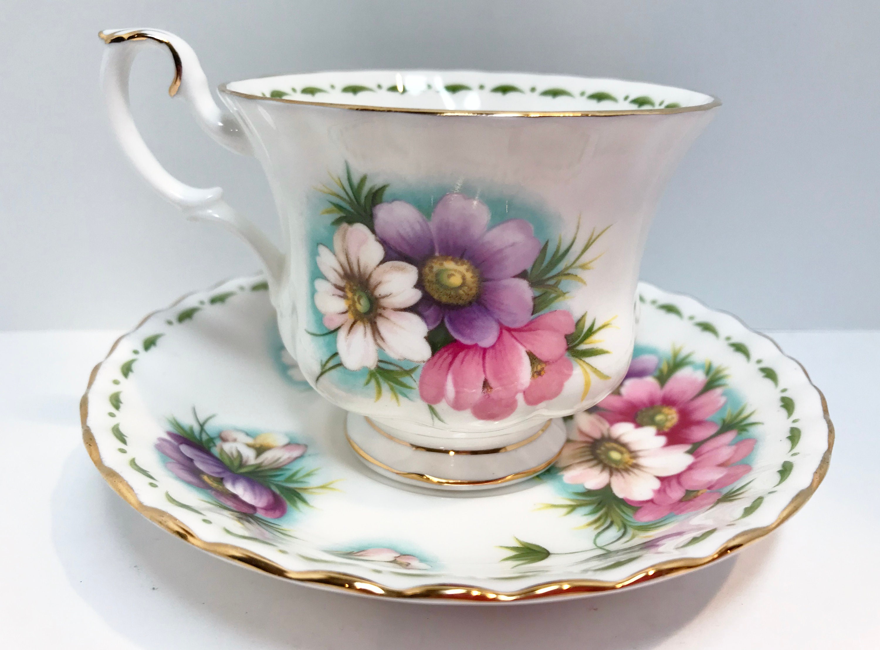 Cosmos October Birthday Cup, Royal Albert Tea Cup and Saucer, Antique