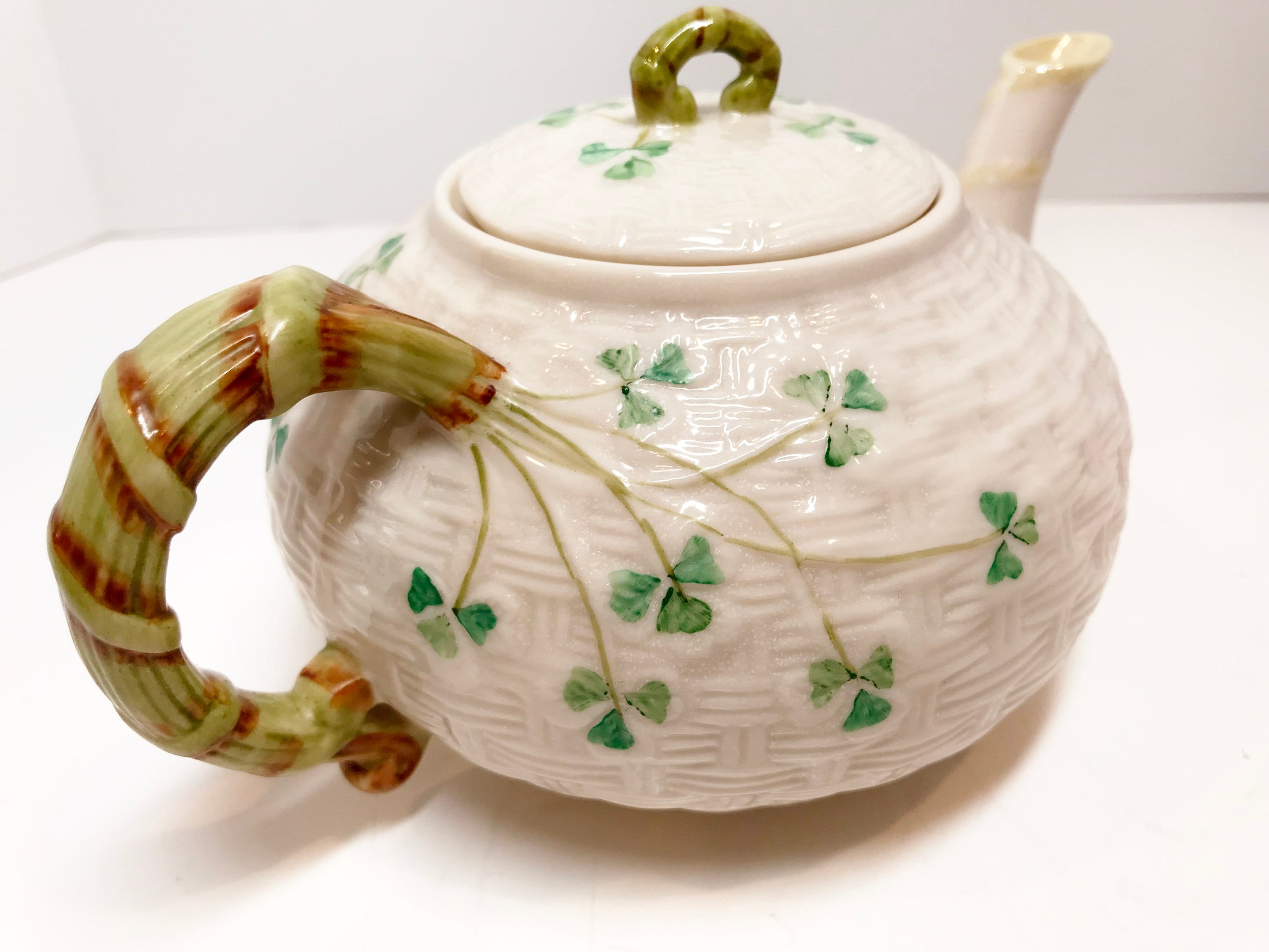 Small Shamrock Belleek Teapot, Irish Teapot, Belleek China, Irish