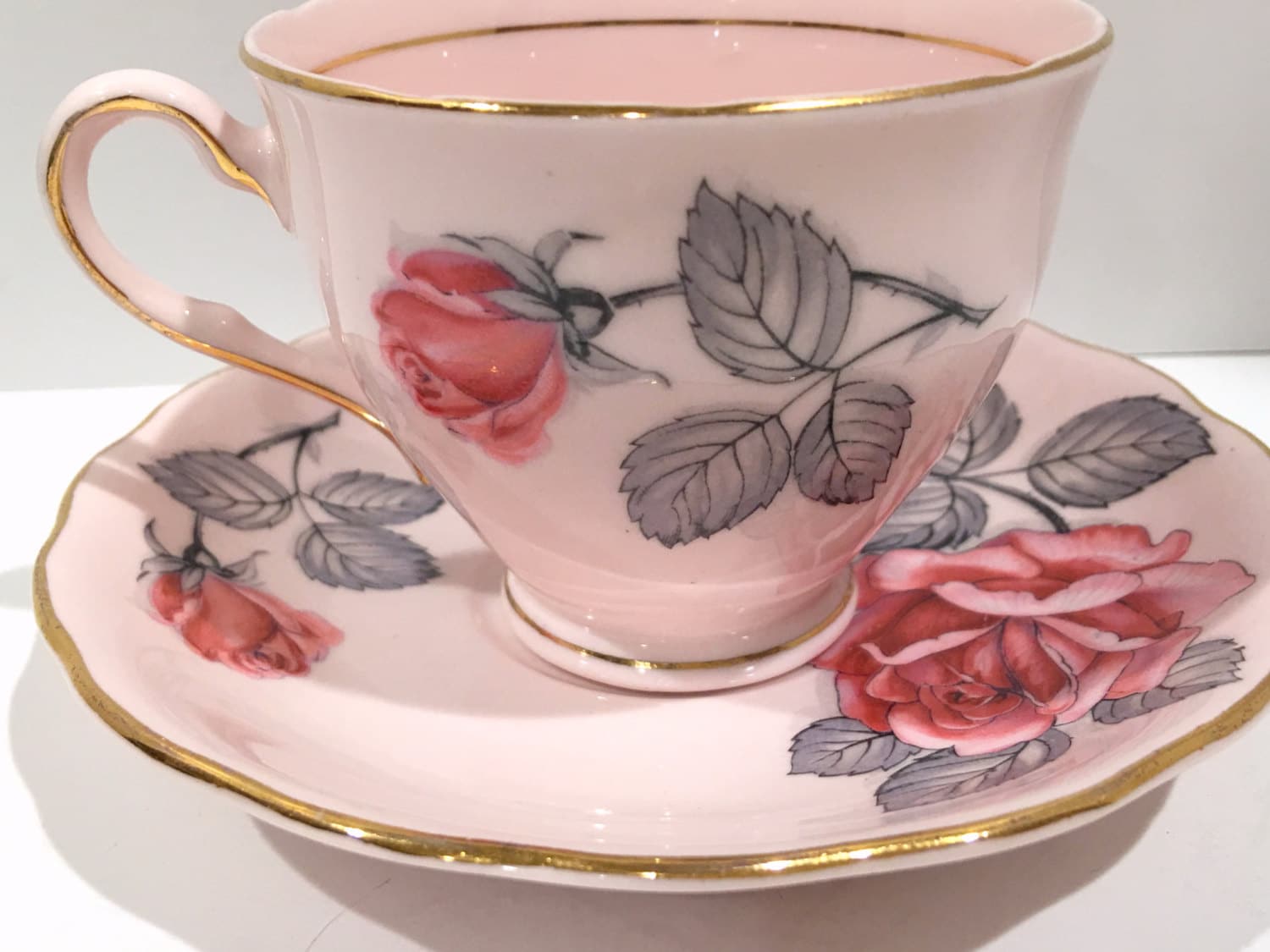 Pink Rose Colclough Tea Cup and Saucer, Rose Tea Cups, English Bone