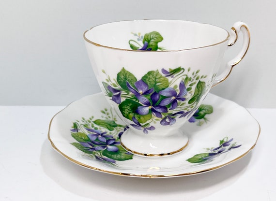 Purple Violet Pattern , Royal Adderley Teacup and Saucer , Floral Tea Cup , Vintage Teacup , February Birthday , Housewarming Gift for Her