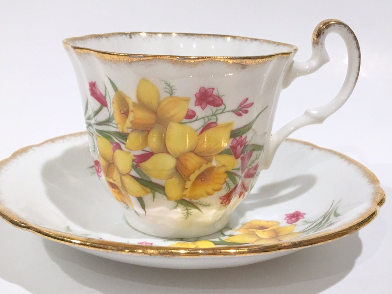 Imperial Tea Cup and Saucer, Yellow Jonquils Daffodils Cup, Antique Tea