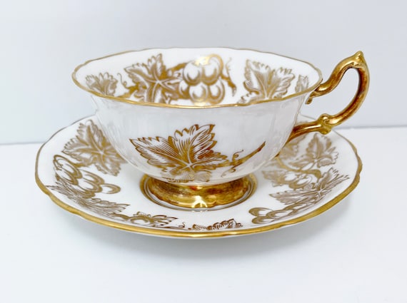 Adderley Teacup Gold and White Afternoon Tea English Bone China Teacup Vintage Bridal Teacup