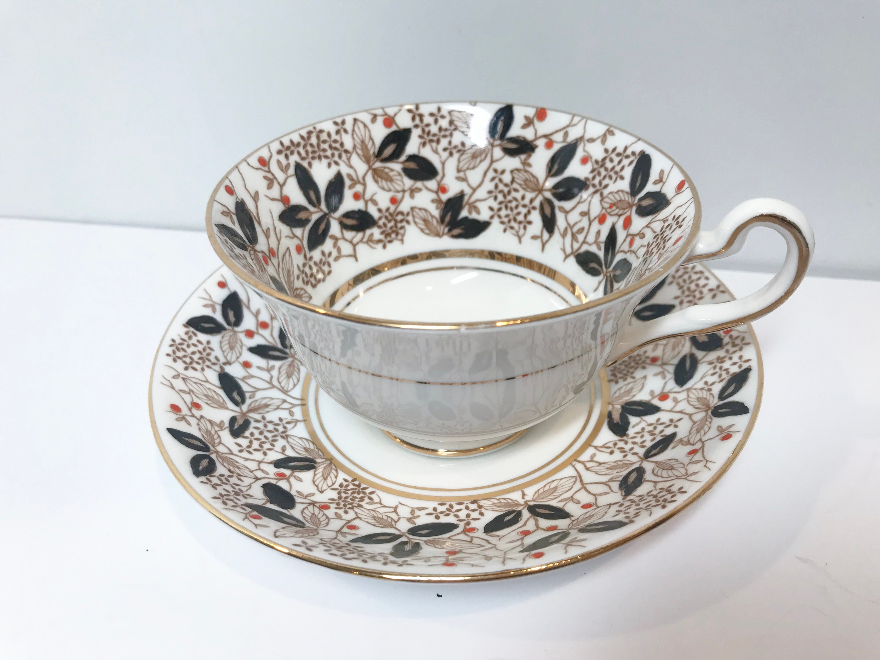 Rosina Tea Cup and Saucer, Hand Painted Cups, Antique Teacups Vintage