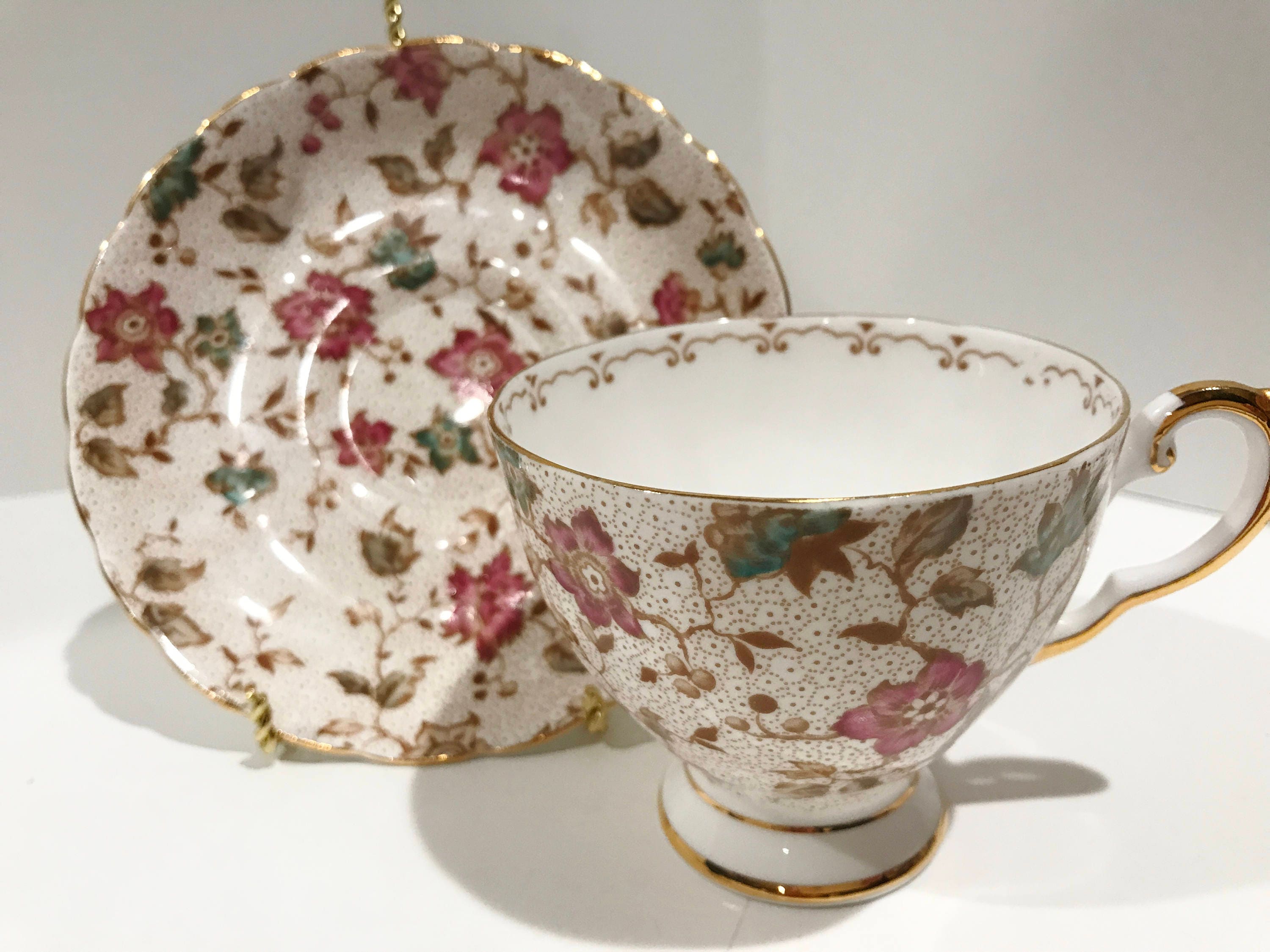 Tuscan Tea Cup and Saucer, Bone China Tea Set, Teacups and Saucers