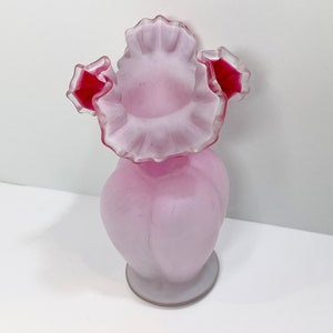 Victorian Cased Glass , Blown Glass , Ruffled Top Vase , Pink White Glass , Antique Glass Vase image 5
