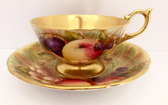 Aynsley Orchard Teacup,  Aynsley Teacup Signed, Gold Fruit Teacup, D Jones Saucer, N Brunt Teacup, Gold Teacups, Antique Teacups Vintage