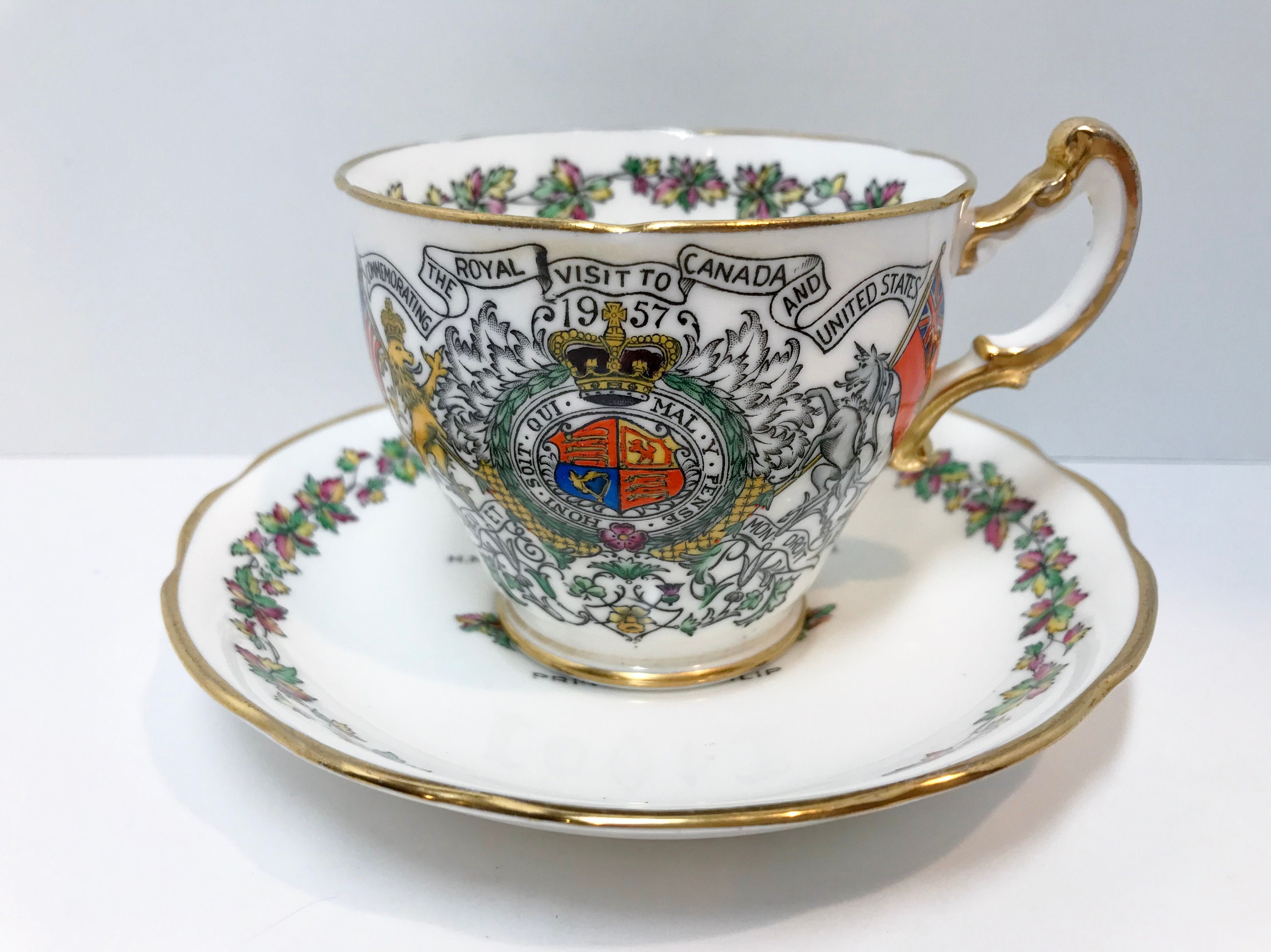 Queen Elizabeth, Prince Philip Canadian Visit, Royalty Hammersley Teacup and Saucer, Hand