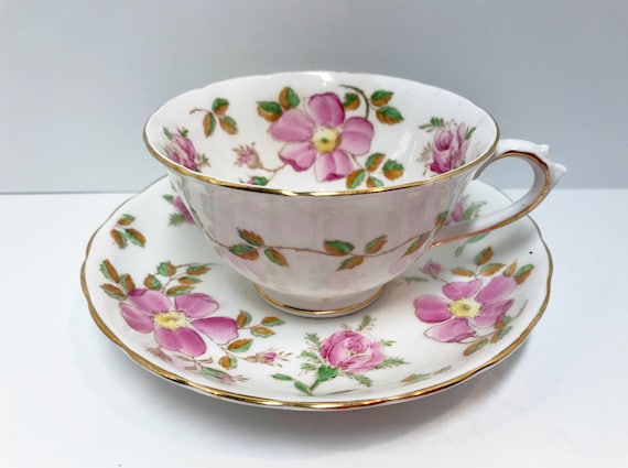 Hand Painted Floral Tuscan Teacup and Saucer