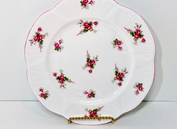 Shelley 8 inch Plate, Rose Spray Pattern, Shelley China, Rose Plate, Shelley Rose, Oleander Shape, Shelley Plate