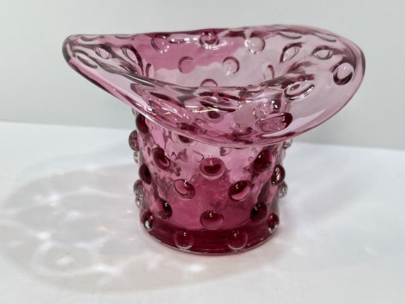 Fenton Top Hat , Window Sill Hat , Toothpick Holder , Light Cranberry Glass , Hobnail Glass , Gift for Her , Hostess Gift