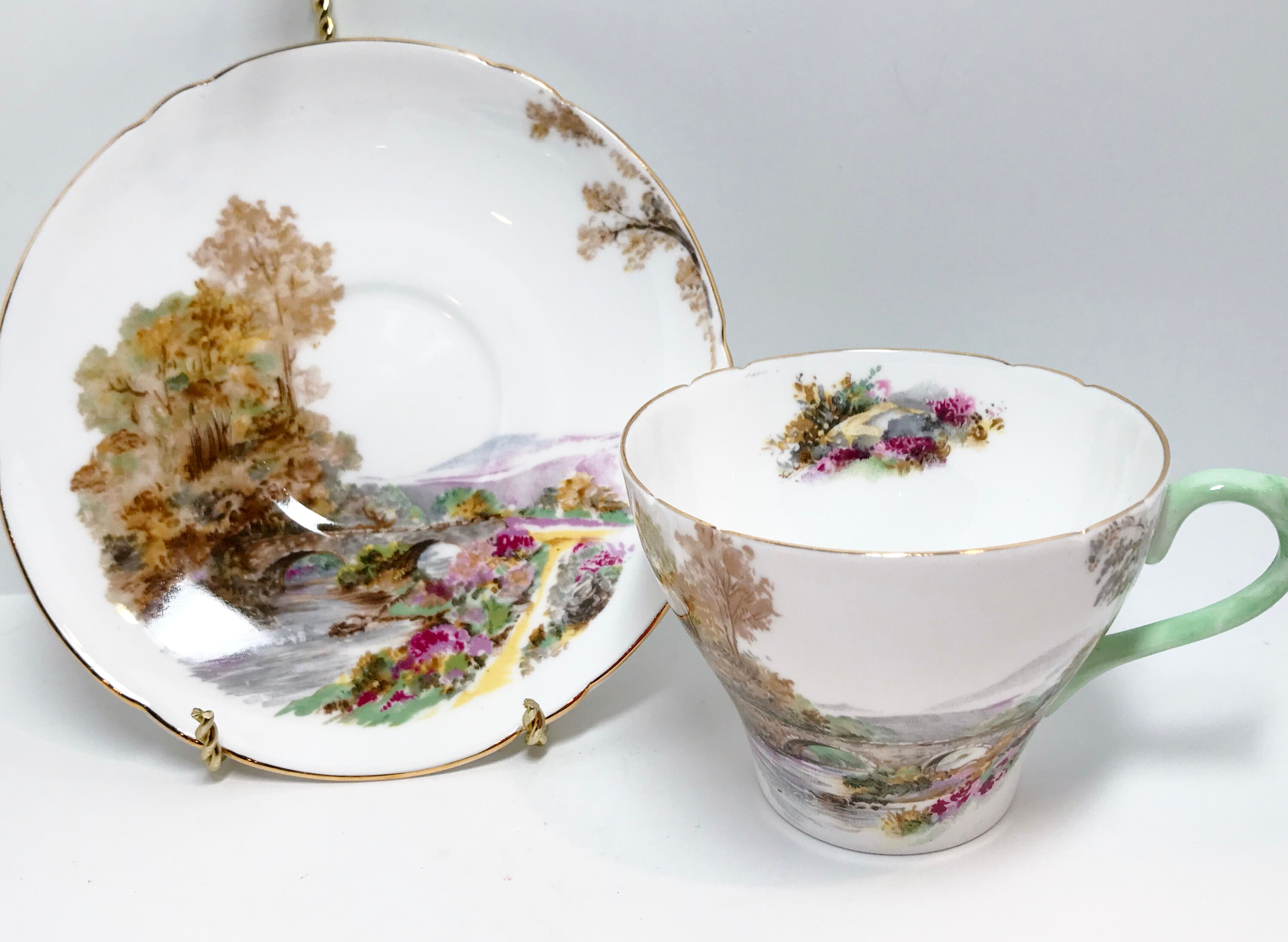 Shelley Tea Cup and Saucer, Heather Pattern, Shelley China, Shelley Tea