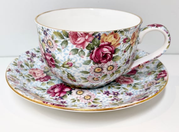 Formalities by Baum Brothers, Victorian Roses Cup and Saucer, Vintage Tea Cups, English Coffee Cup, Floral Coffee Cup, Rose Daisy Teacup