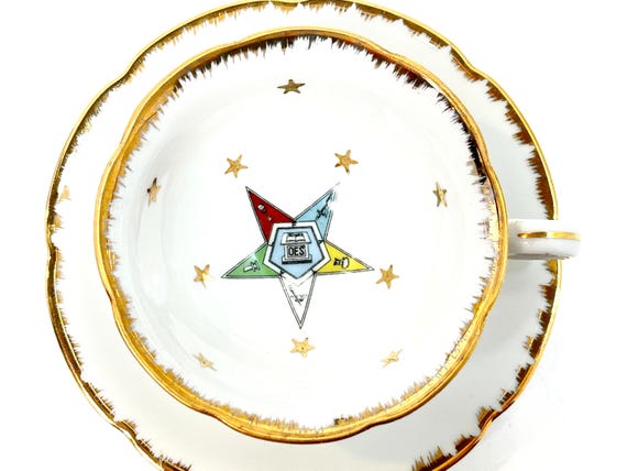 Eastern Star Teacup, Lefton Teacup and Saucer, Vintage Teacup, Masonic Teacup, OES Teacup, Gift for Her, Gift for Friend,