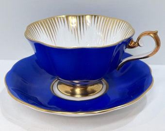 Royal Albert Teacup and Saucer , Cobalt Blue Teacup ,  English Bone China ,  English Tea Cup , Hostess Gift for Her , Anniversary Gift