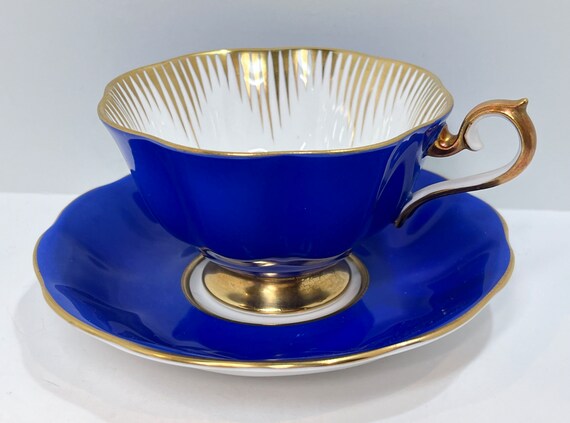 Royal Albert Teacup and Saucer , Cobalt Blue Teacup ,  English Bone China ,  English Tea Cup , Hostess Gift for Her , Anniversary Gift