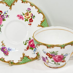 Tasse à thé et soucoupe Aynsley, porcelaine anglaise, tasse à thé florale, cadeau d&#39;anniversaire, cadeau pour elle, cadeau pour ami, cadeau de pendaison de crémaillère