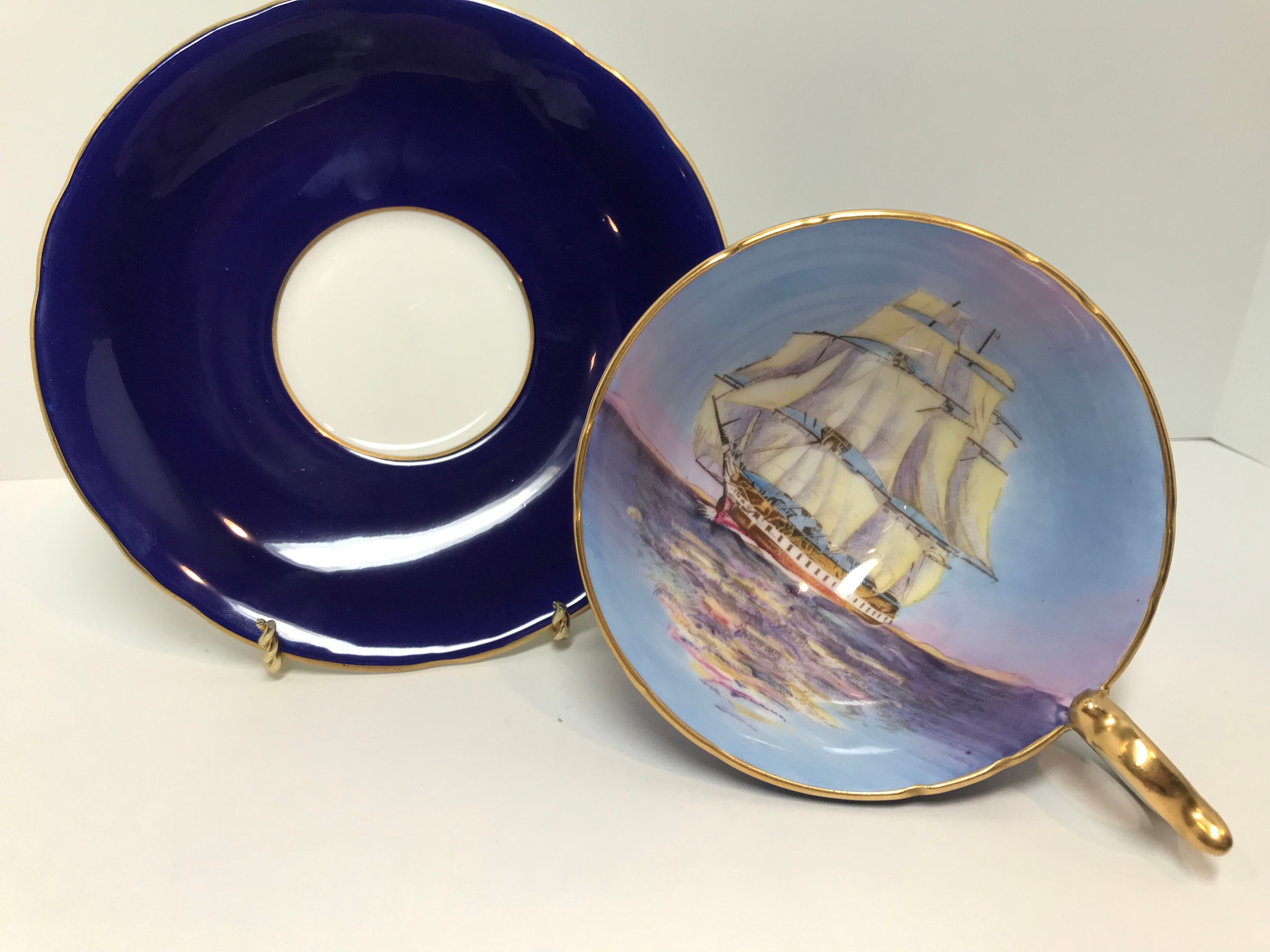 Sailing Ship by Aynsley Tea Cup and Saucer, Tall Ship Cups, Sailboat
