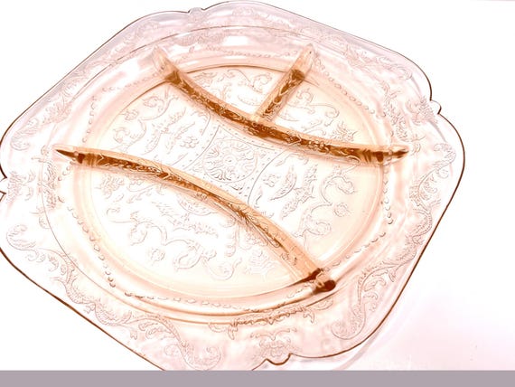 Pink Florentine, Depression Glass Plate, Pink Depression, Depression Glass, Vintage Glass, Gift for Her, Housewarming Gift, Birthday Gift