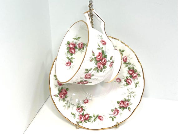 Aynsley Teacup and Saucer, Grotto Rose Pattern, Gift for Friend, Gift for Her, Birthday Gift, Housewarming Gift, Floral Teacup