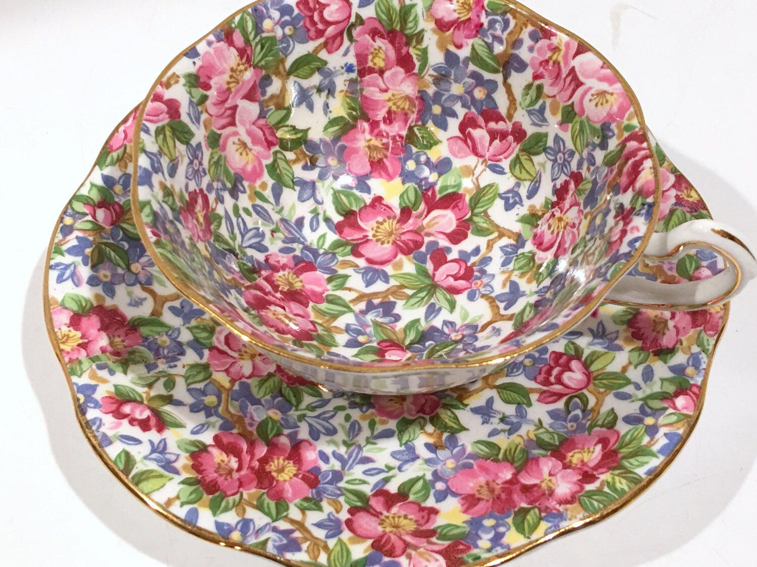 Rosina Chintz Tea Cup and Saucer, English Bone China Cup, Tea Party, Rosina Tea Cups, Chintz