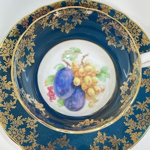 Hand Painted Shelley Teacup , Shelley Teacup , Shelley Fruit Center , Drakes Neck Green , Gift for Him , Hostess Gift , Shelley China