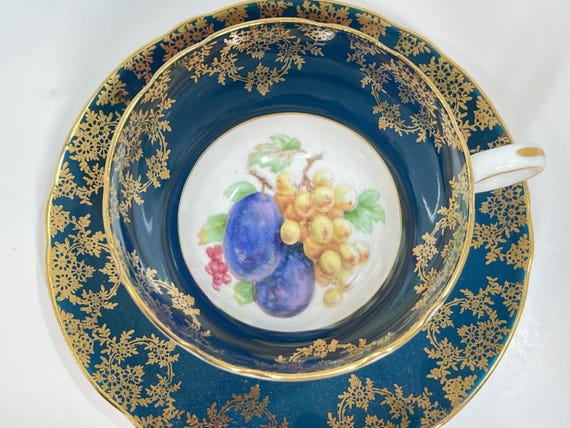 Hand Painted Shelley Teacup , Shelley Teacup , Shelley Fruit Center , Drakes Neck Green , Gift for Him , Hostess Gift , Shelley China