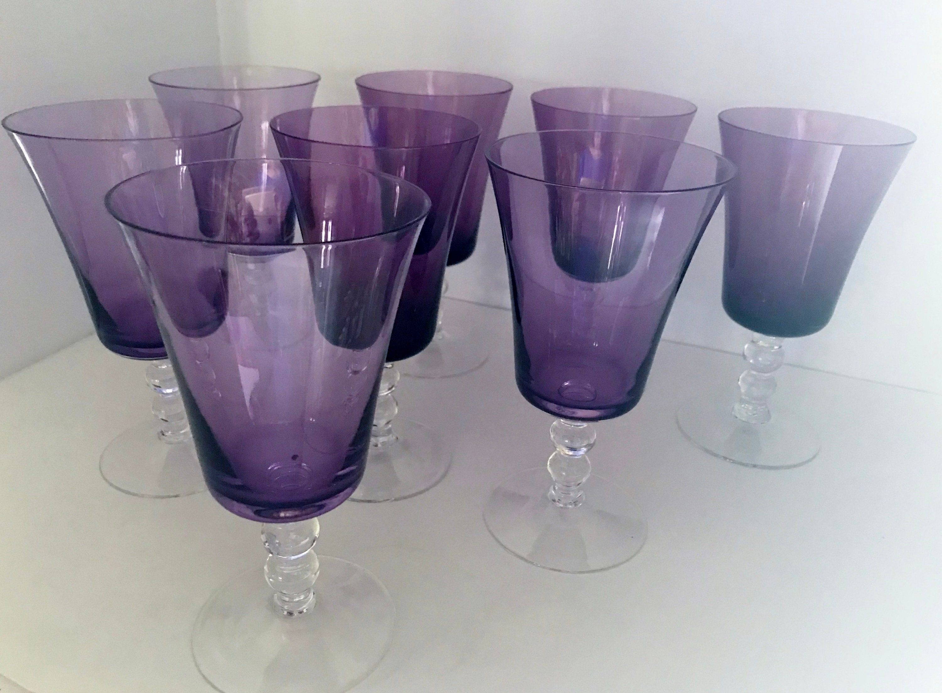 Purple Stemware, Purple Glassware, Purple Wine Glasses, Purple Water