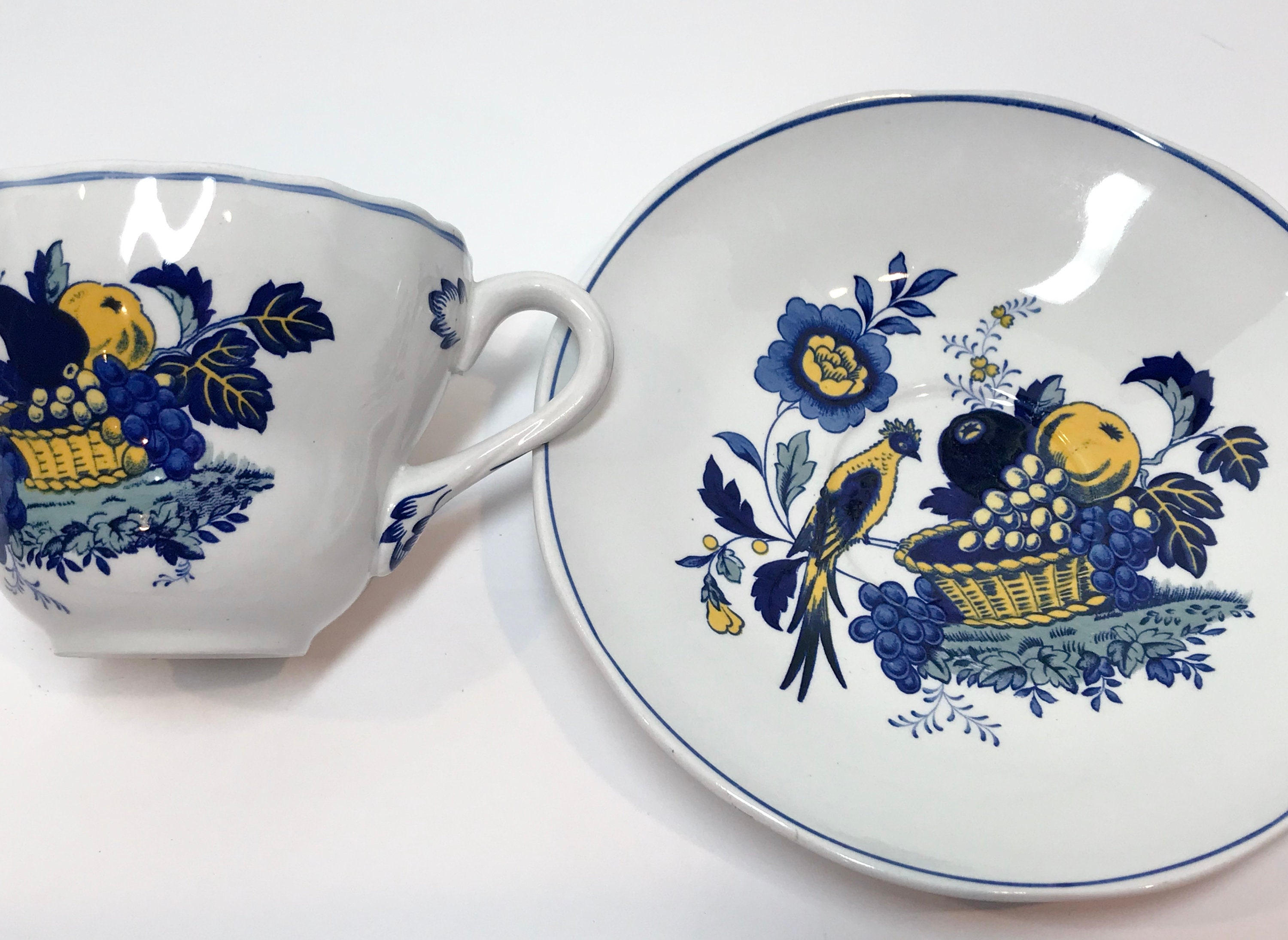 Spode Blue Bird Teacup and Saucer, Spode China, Blue Trim Blue Bird
