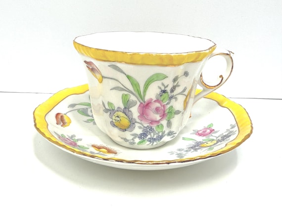 Royal Grafton Floral Teacup and Saucer: Hand-Painted English Bone China