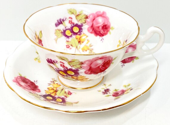 Heathcote Teacup and Saucer, S590 Pattern, English Teacups, Floral Teacups, Housewarming Gift, Gift for Her, Anniversary Gift, Birthday Gift