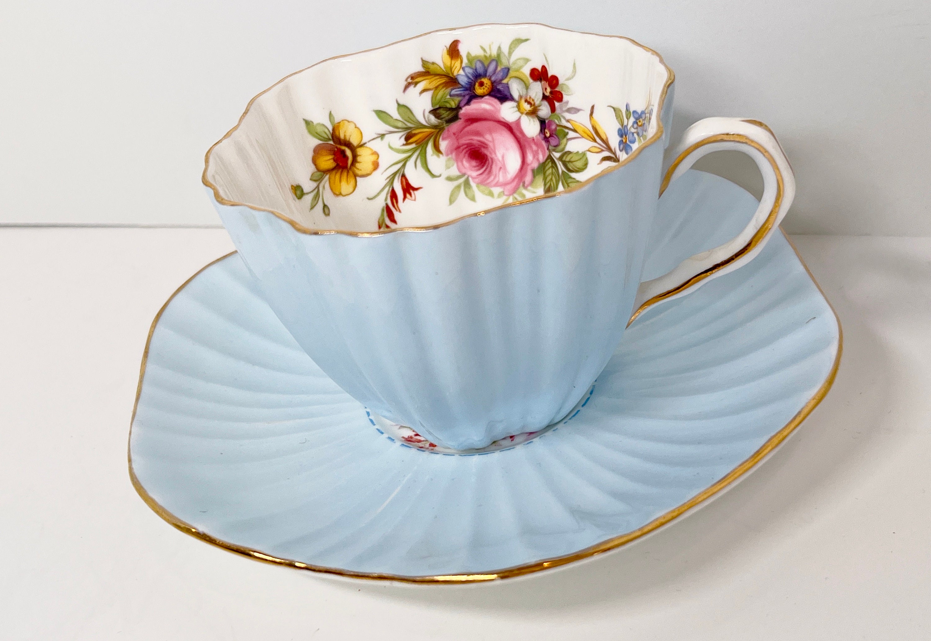 EB Foley Tea Cup and Saucer Blue Tea Cup Antique Teacup English Bone China Cup Tea Cups Vintage Made in England Foley Teacup