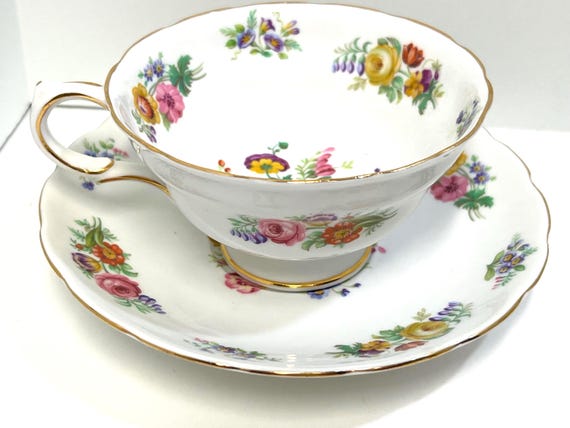 Grosvenor Teacup and Saucer, English Teacup, Floral Teacup, Antique Teacup, Gift for Her, Anniversary Gift, Housewarming Gift