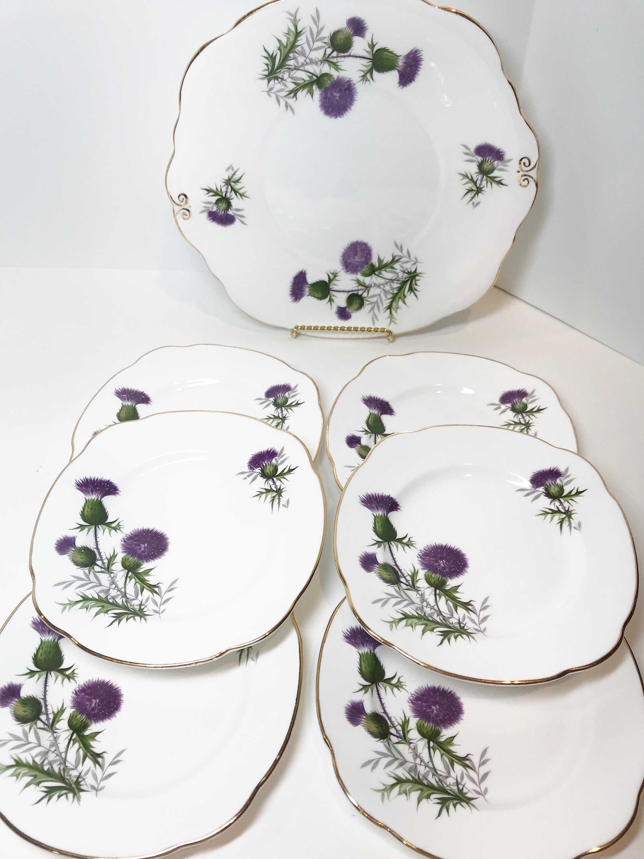 Thistle Plates, Set of 6 Plates, Thistle Pattern, Scottish Plates, Bone