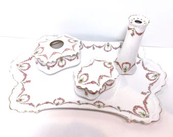 MZ Altrohlau CM-R Porcelain Vanity Set: Antique Czechoslovakia Tray & Accessories