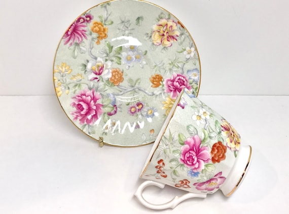Glorious Garden Duchess Teacup and Saucer, English Bone China, Floral Teacup, Antique Teacup Vintage, Anniversary Gift, Gift for Her