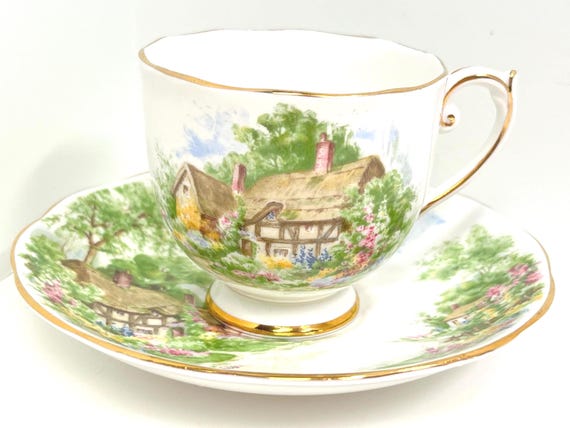 Canterbury Teacup, Roslyn Teacup and Saucer, English Bone China Teacup, Antique Teacup, Housewarming Gift for Her,  Anniversary Gift
