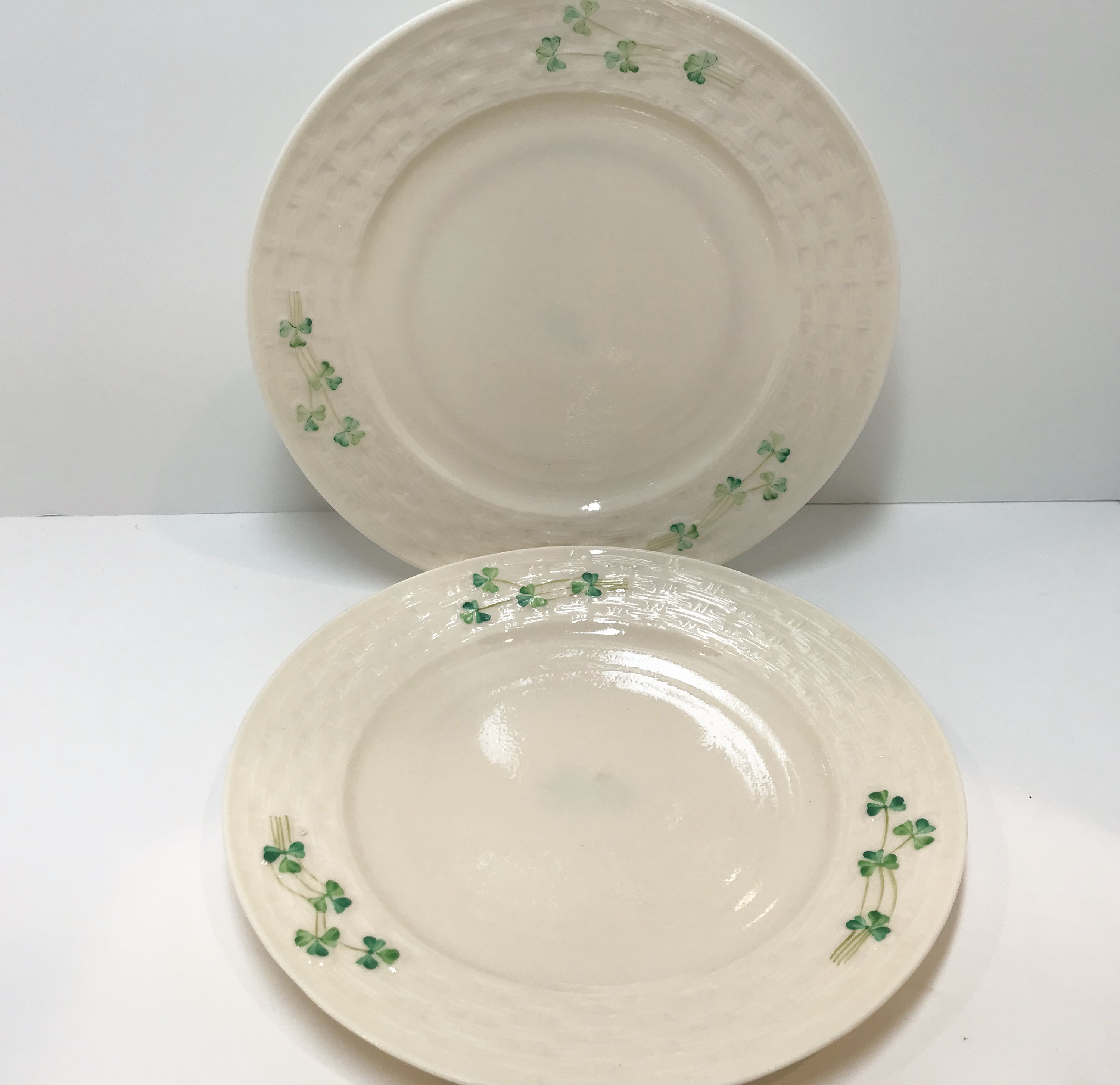 Set of 2 Belleek Plates, Belleek Salad Plates, Shamrock Ware Plates