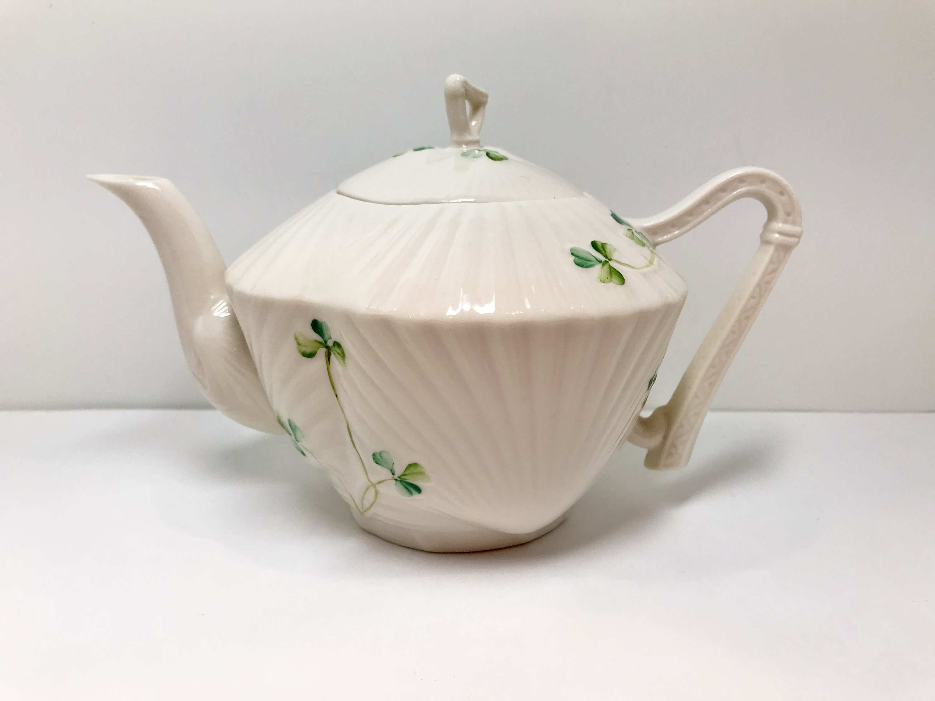 Shamrock Belleek Teapot, Belleek Harp Teapot, Irish Teapot, Belleek