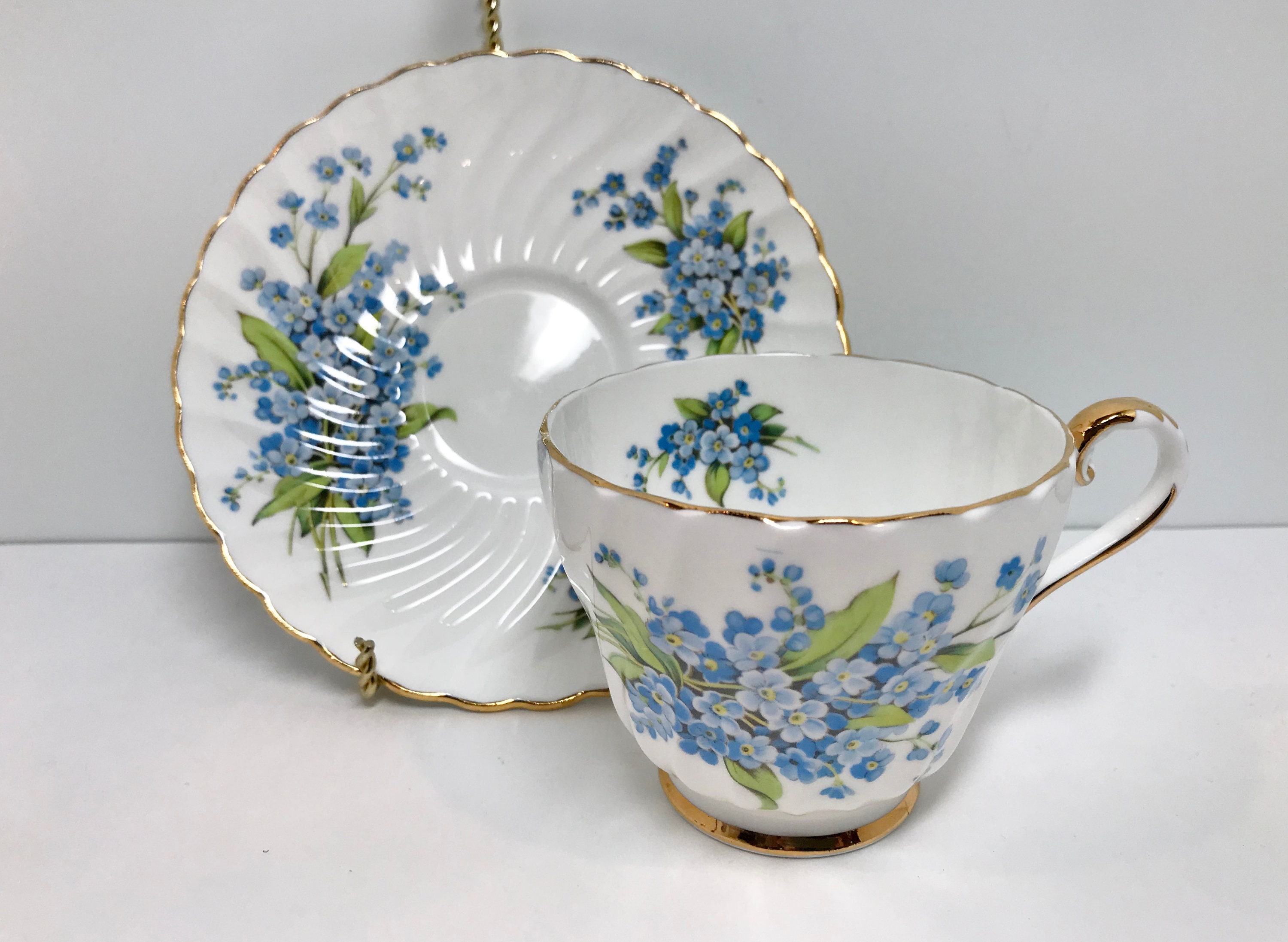 Me Knot Teacup and Saucer by Aynsley Bone China, Floral Tea Cups