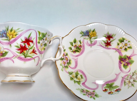 Royal Albert Teacup and Saucer, Our Emblems Dear, Ribbon Teacup, Canada Teacup, Friendship Teacup, Gift for Her, Anniversary Gift