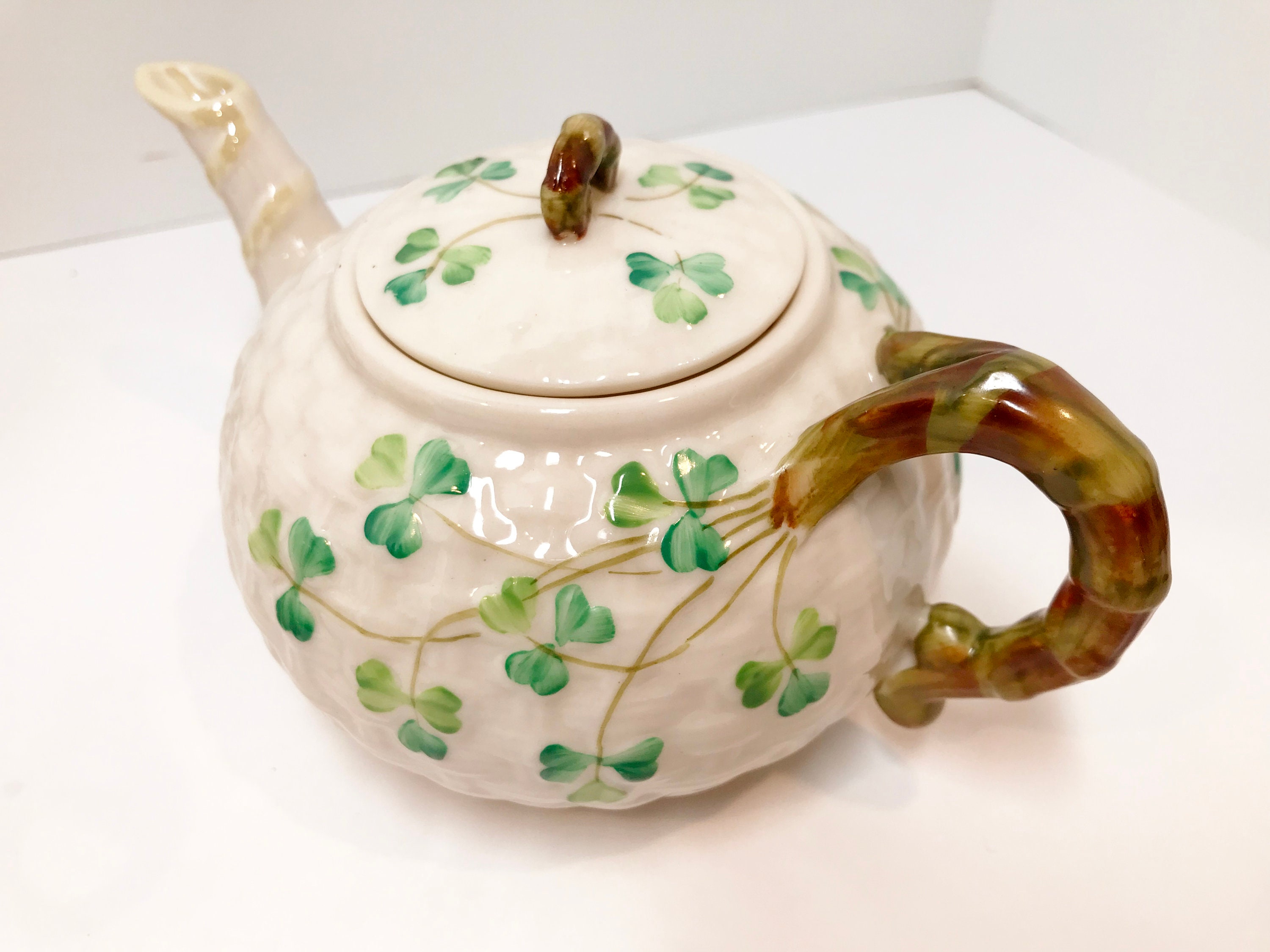 RARE One Person Shamrock Belleek Teapot, Belleek Tea Set, Irish Teapot