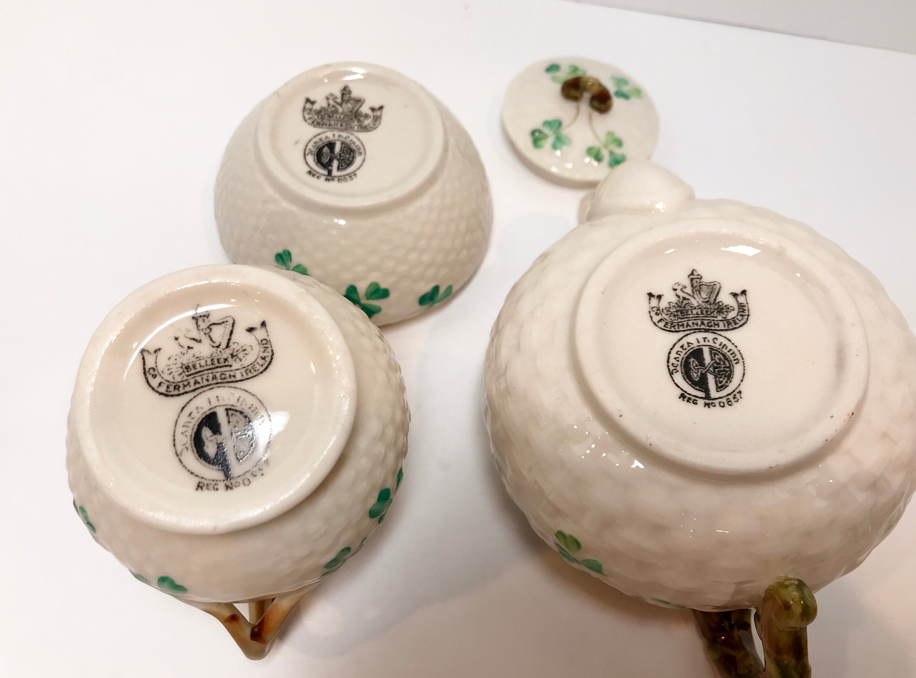 RARE One Person Shamrock Belleek Teapot, Belleek Tea Set, Irish Teapot