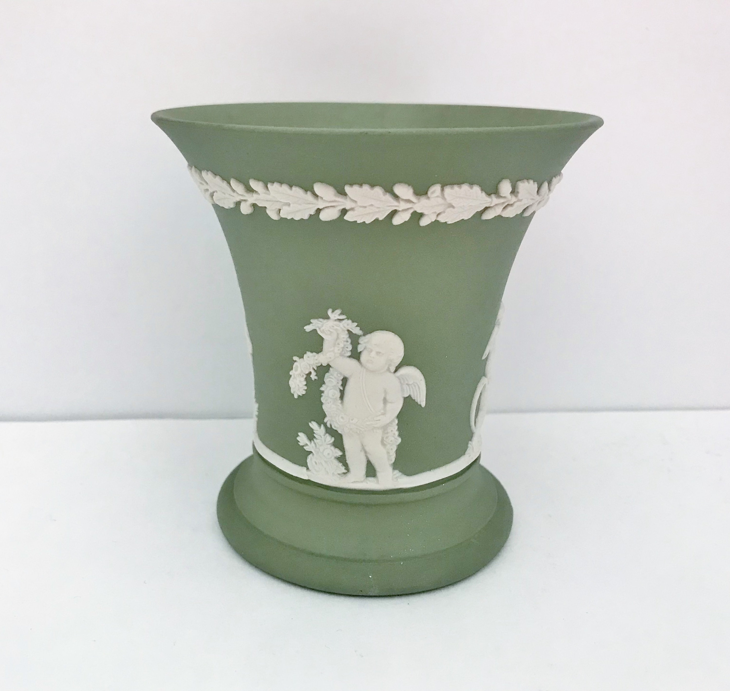 Wedgwood Vase, Angel Vase, Green Wedgwood Vase, Wedgwood Cupid Vase