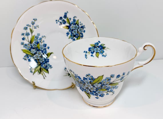 Forget Me Not Teacup and Saucer, Regency Bone China, Floral Tea Cup, Gardener Gift, Friend Gift, Housewarming Gift for Her