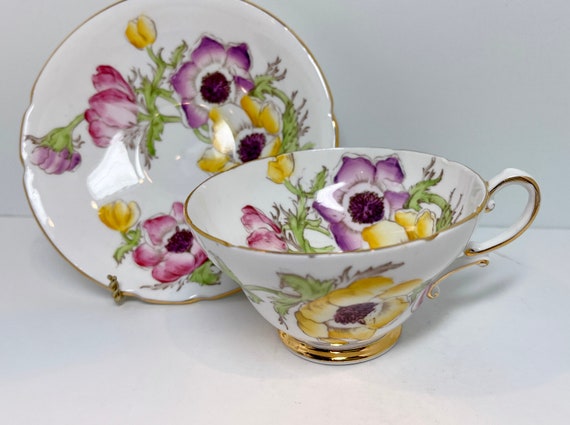 Stanley Tea Cup and Saucer, Anemone Pattern,  Hand Painted Cup, Antique Tea Cups, English Bone China Cups, Tea Cups Vintage