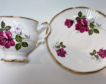 Elizabethan Teacup and Saucer , Rose Tea Cup , Floral Teacup , Elizabethan Tea Cup , English Teacup , Bone China Tea Cup , Teatime Tea Cup