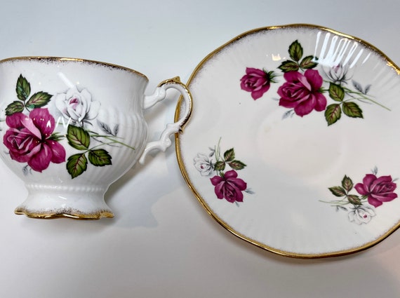 Elizabethan Teacup and Saucer , Rose Tea Cup , Floral Teacup , Elizabethan Tea Cup , English Teacup , Bone China Tea Cup , Teatime Tea Cup