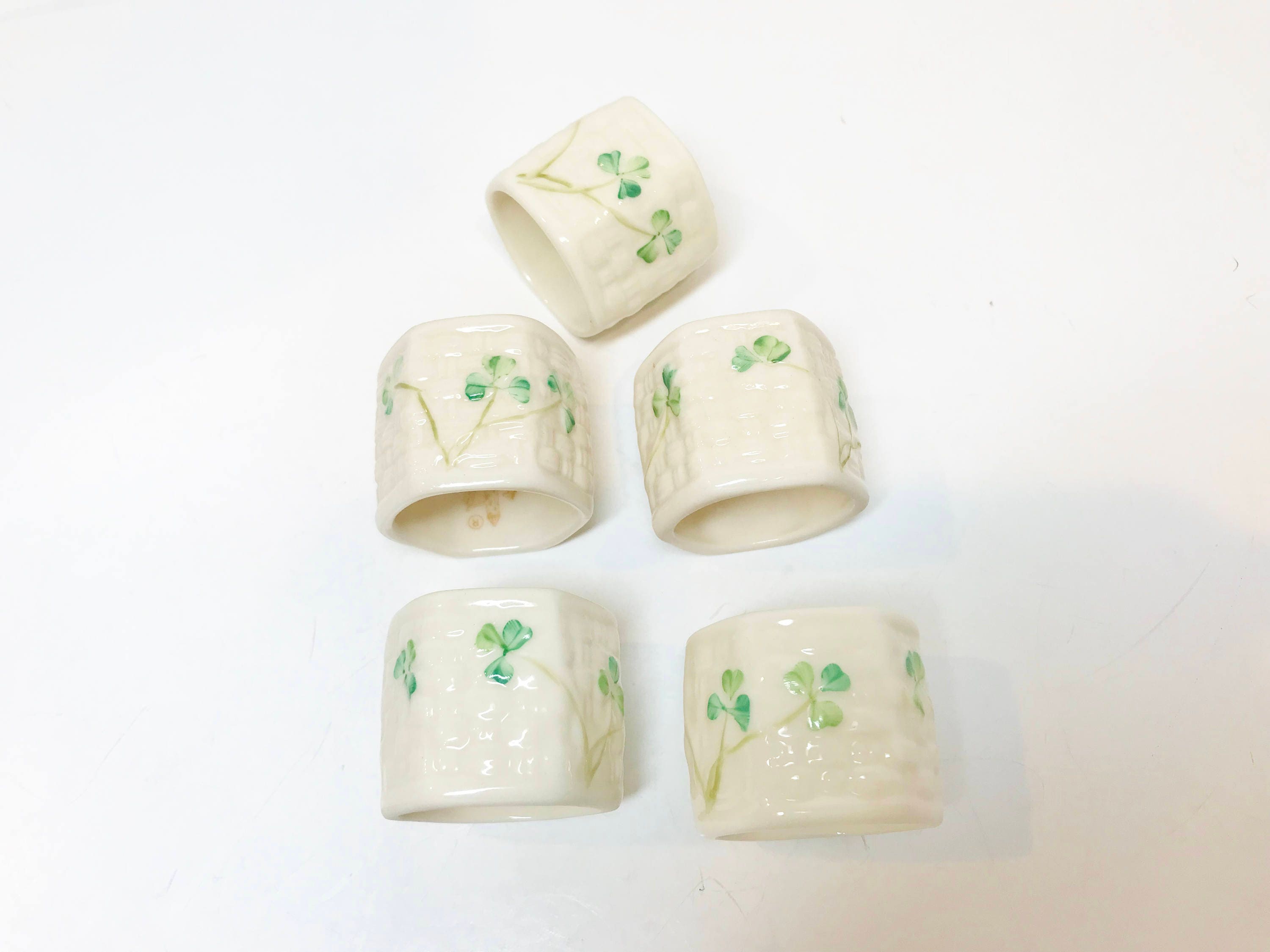 Reserved for SR, Belleek Napkin Rings, Irish Porcelain, Set of Five