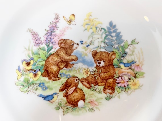 Royal Doulton Honey Bears Plate and Bowl , Childrens Gift , Childrens Story , Bears and Bunny China , Honey Bears Bowl , Honey Bears Plate