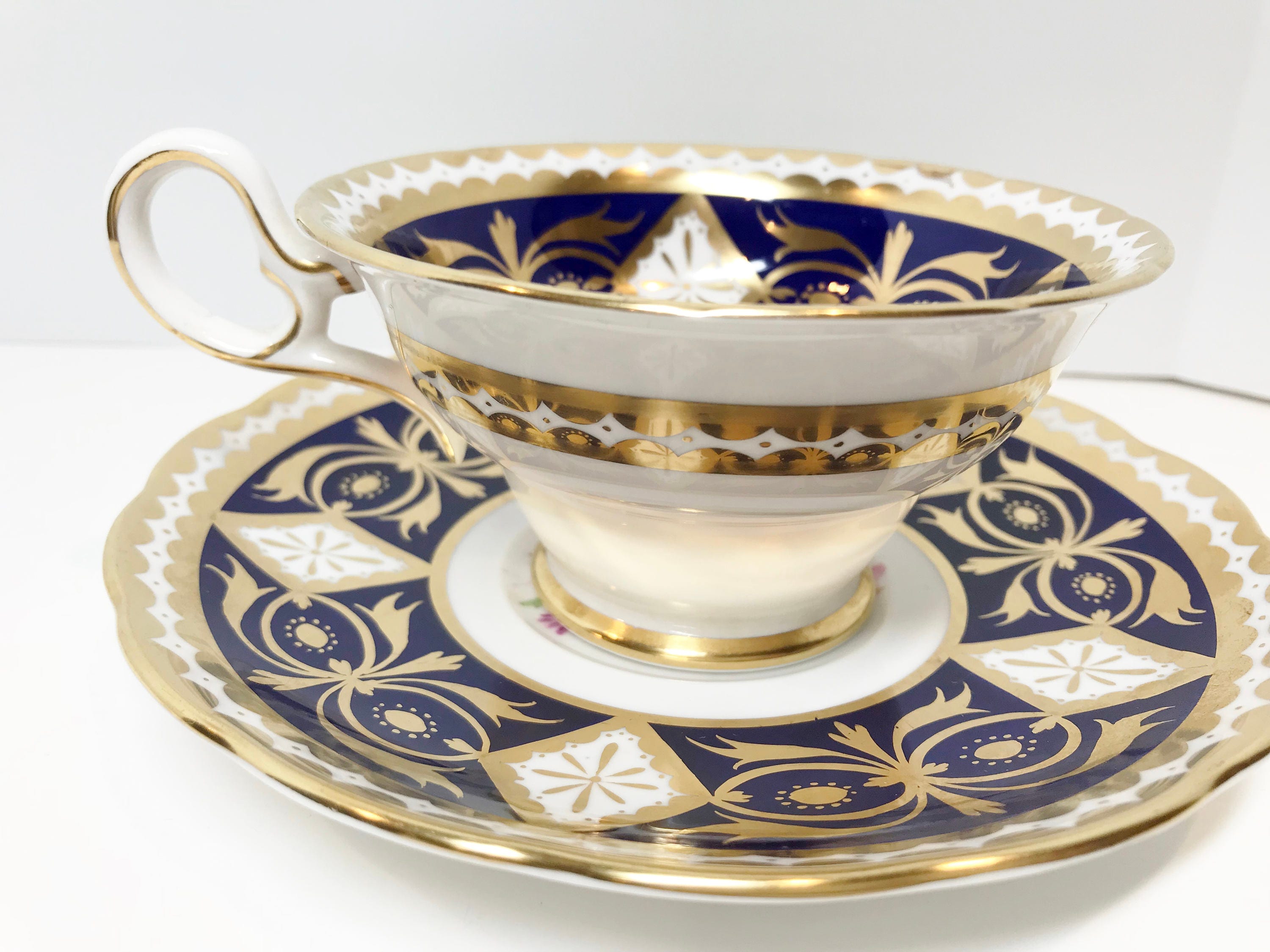 Grosvenor Tea Cup and Saucer, Hand Painted Tea Set, Teacup and